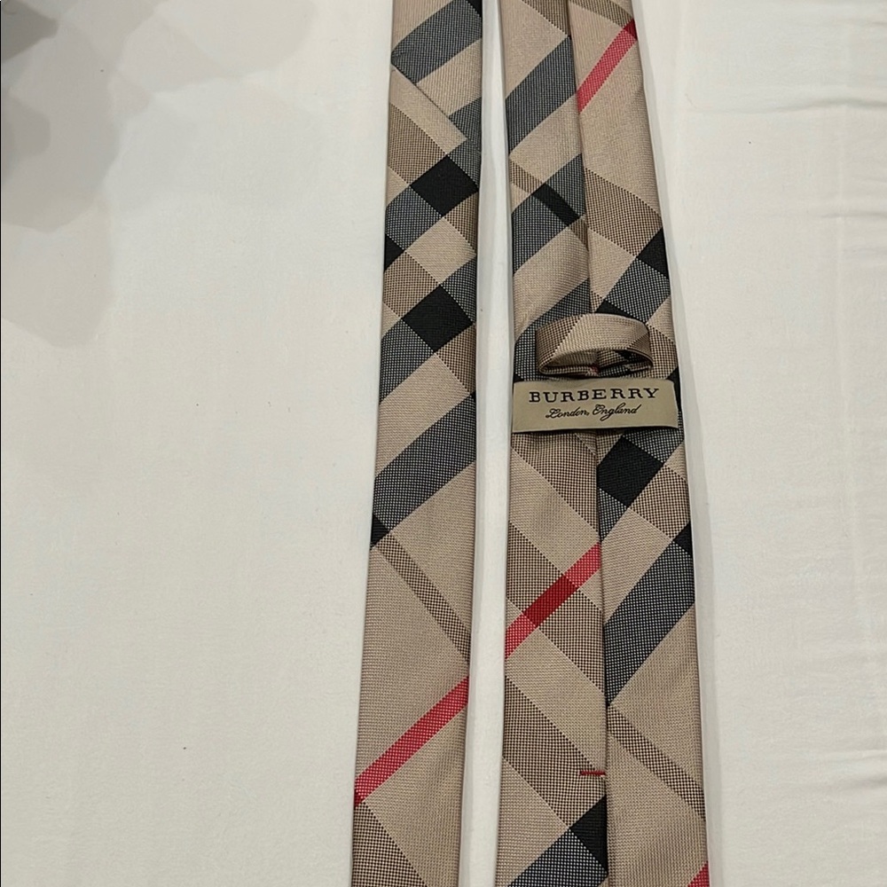 Burberry Tan and Black Checkered Tie